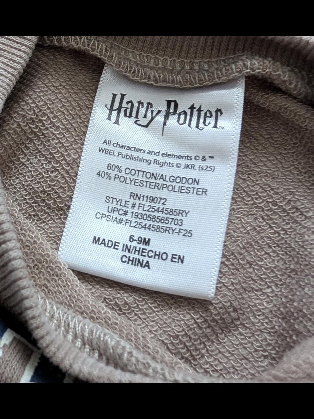 Warner Bros. Harry Potter Taupe Crewneck Top with Navy Crest - Picture 4 of 7